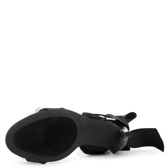 ☆ Cape Robbin Black Satin Upper Crystal Beading 4.5" Stiletto Heel - Picture 5 of 5